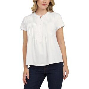 Lands End Women's Short Sleeve Pintuck Blouse, White Medium "NEW"